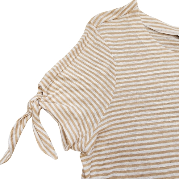 NEW Tommy Bahama Belo Stripe Linen Tan & White Short Sleeve Tee Shirt Size M - Picture 9 of 9